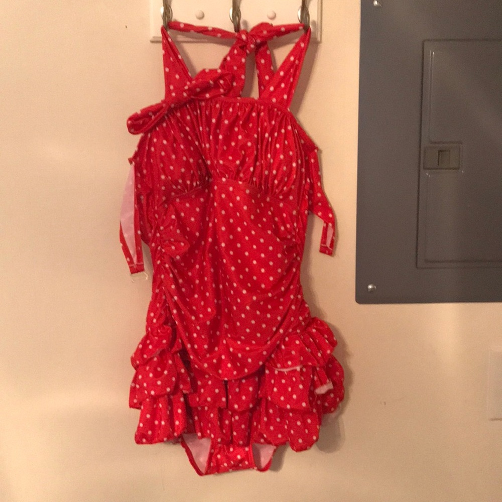 Halter Red Polka dot one piece bathing suit